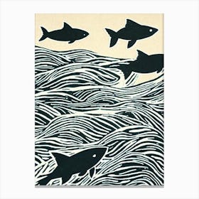 Flying Fish Linocut Canvas Print