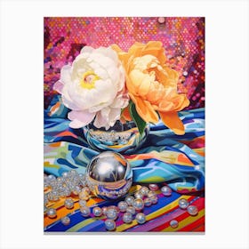 Disco Ball And Flowers And Pearls Still Life 4 Canvas Print