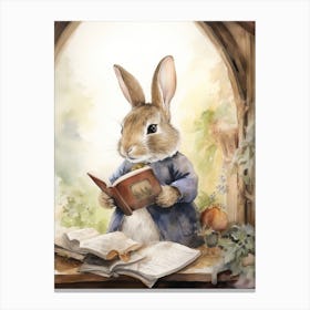 Bunny Reading Rabbit Prints Watercolour 7 Canvas Print