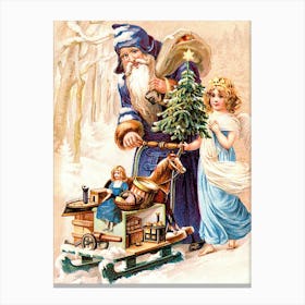 Santa Claus And New Year Are Coming Together With Lots Of Toys Canvas Print