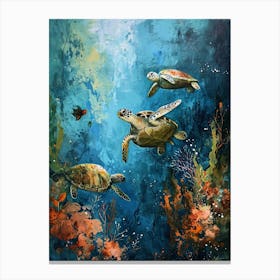 Sea Turtles With A Coral Reef Expressionism Style Painting 6 Canvas Print
