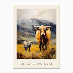 A Highland Cow & A Calf Impressionism Poster 4 Canvas Print