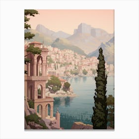 Kotor Montenegro 4 Vintage Pink Travel Illustration Canvas Print