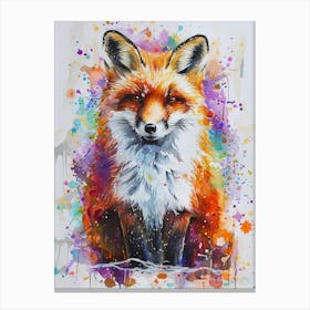 Arctic Fox Colourful Watercolour 2 Canvas Print