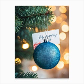 Christmas Card On A Christmas Tree 1 Canvas Print