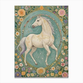 Floral White Horse Canvas Print