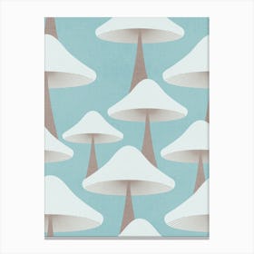 Minimal Retro Mushrooms Pastel Blue Canvas Print