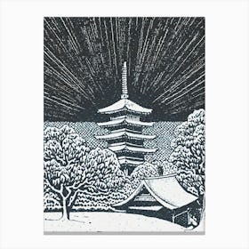 A Snow Covered Village With A Distant View Of A Pagoda Ukiyo-E Style 2 Canvas Print