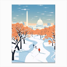 Retro Winter Illustration Washington Dc Usa Canvas Print