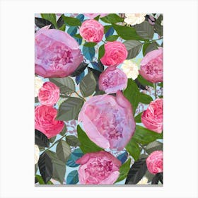 Pink Roses Leaves Canvas Print