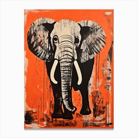 Elephant, Woodblock Animal  Drawing 1 Canvas Print