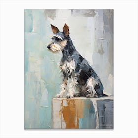 Miniature Schnauzer Dog, Painting In Light Teal And Brown 2 Canvas Print