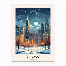 Winter Night  Travel Poster Chicago Usa 2 Canvas Print