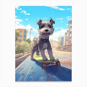 Miniature Schnauzer Dog Skateboarding Illustration 2 Canvas Print