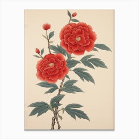 Higanatsu Red Camellia4 Vintage Japanese Botanical Canvas Print