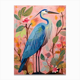 Pink Scandi Great Blue Heron 3 Canvas Print