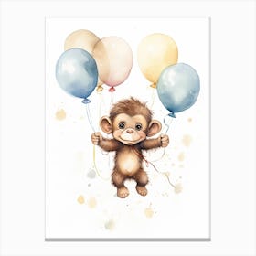 Monkey Painting With Balloons Watercolour 1 Canvas Print