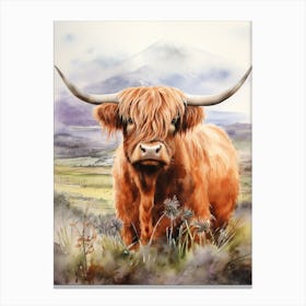 Highland Cow In The Grassy Land 4 Canvas Print