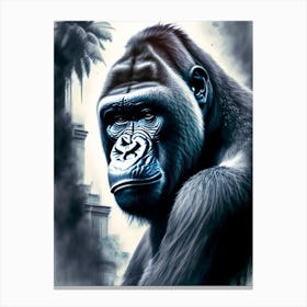 Gorilla With Graffiti Background Gorillas Greyscale Sketch 2 Canvas Print