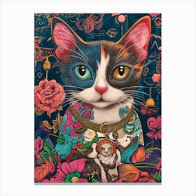 Cat With Flowers Canvas Print