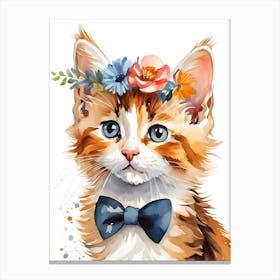 Calico Kitten Wall Art Print With Floral Crown Girls Bedroom Decor (20)  Canvas Print