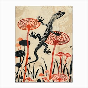 Lizard On The Mushrooms Wood Block Style 2 Canvas Print