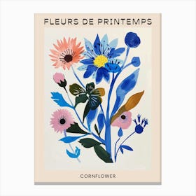 Spring Floral French Poster  Cornflower 4 Canvas Print