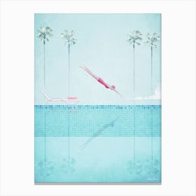 Swimming Pool, Girl Diving Into The Water Canvas Print