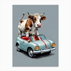 Cow In A Car Canvas Print