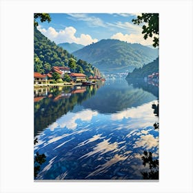 Village On A Lake Canvas Print