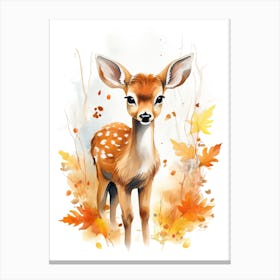 A Deer Watercolour In Autumn Colours 2 Canvas Print