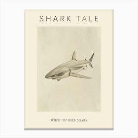 White Tip Reef Shark Vintage Illustration 4 Poster Canvas Print