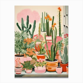 Green And Pink Cactus Still Life Canvas Print