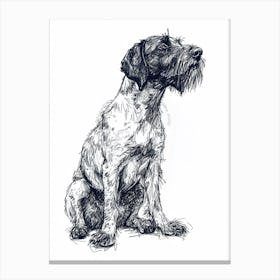 German Wirehaired Pointer Dog Black & White Line Sketch 2 Canvas Print