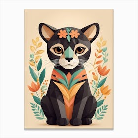 Floral Cute Baby Puma Nursery Illustration (46) Canvas Print