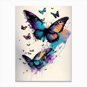Butterflies Flying In The Sky Graffiti Illustration 3 Canvas Print