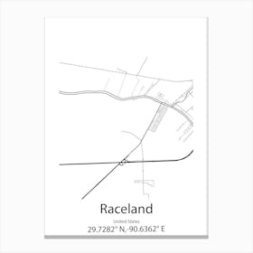 Raceland,United States Minimalist Map Stampe su tela