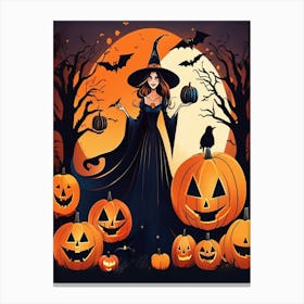 Witch With Pumpkins 2 Canvas Print