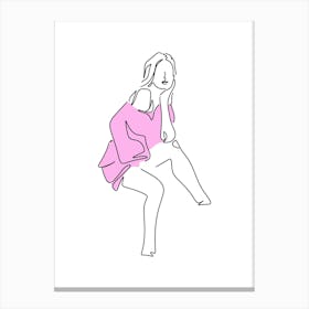 One Line Girl Sitting On The Floor Canvas Print