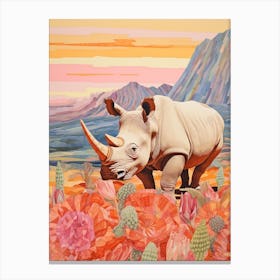 Rhino At Sunrise Collage Style 3 Canvas Print
