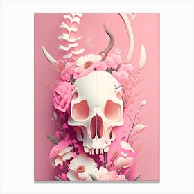 Animal Skull Pink Vintage 1 Floral Canvas Print