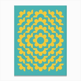 Midcentury Modern Abstract Geometric Flower Pattern Floral in blue teal mustard 2 Canvas Print