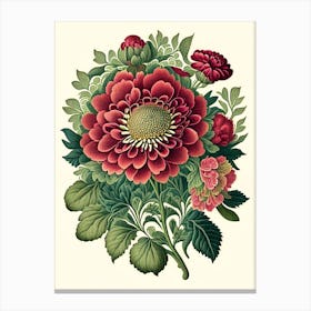 Zinnia Floral 1 Botanical Vintage Poster Flower Canvas Print