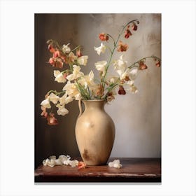 Sweet Pea, Autumn Fall Flowers Sitting In A White Vase, Farmhouse Style 3 Canvas Print