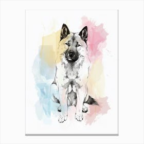 German Shepherd Dog Pastel Line Watercolour Canvas Print