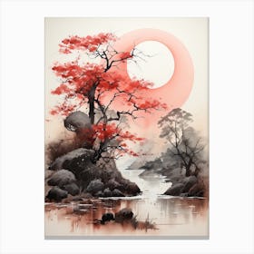 Tokyo In Japan, Japanese Brush Painting, Ukiyo E, Minimal 1 Canvas Print