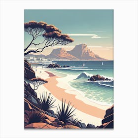 Capetown And Table Mountain In The Morning Mist - Retro Landscape Beach and Coastal Theme Travel Poster Canvas Print