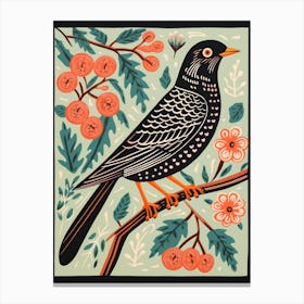 Vintage Bird Linocut Cuckoo 2 Canvas Print