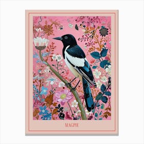 Floral Animal Painting Magpie 1 Poster Canvas Print