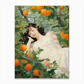 Woman In An Orange Tree Canvas Print